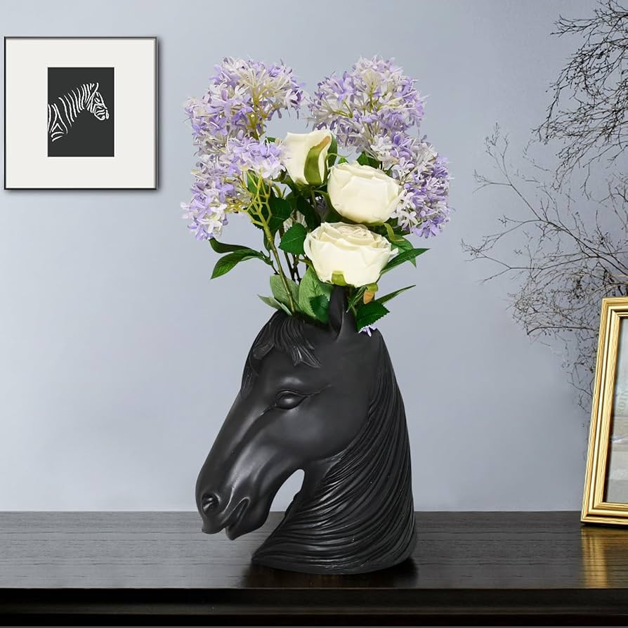 Modern Horse Head Vase Black Home Decor Room Art Decorative Table Centerpieces Dried Flower Pot U... | Amazon (US)