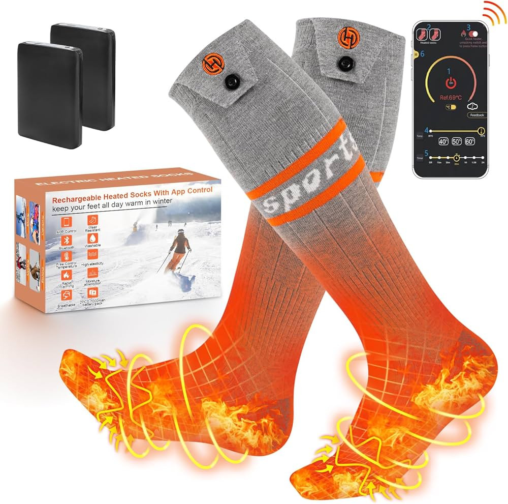 Heated Socks for Men Women APP Control Electric Heating Socks 7000mAh Rechargeable Battery Heate ... | Amazon (US)