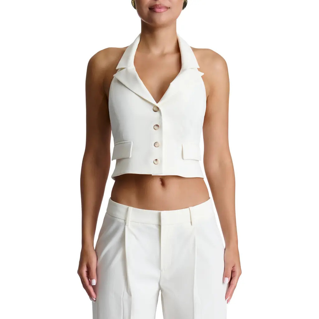 Naked Wardrobe Halter Crop Vest in White at Nordstrom, Size Medium | Nordstrom