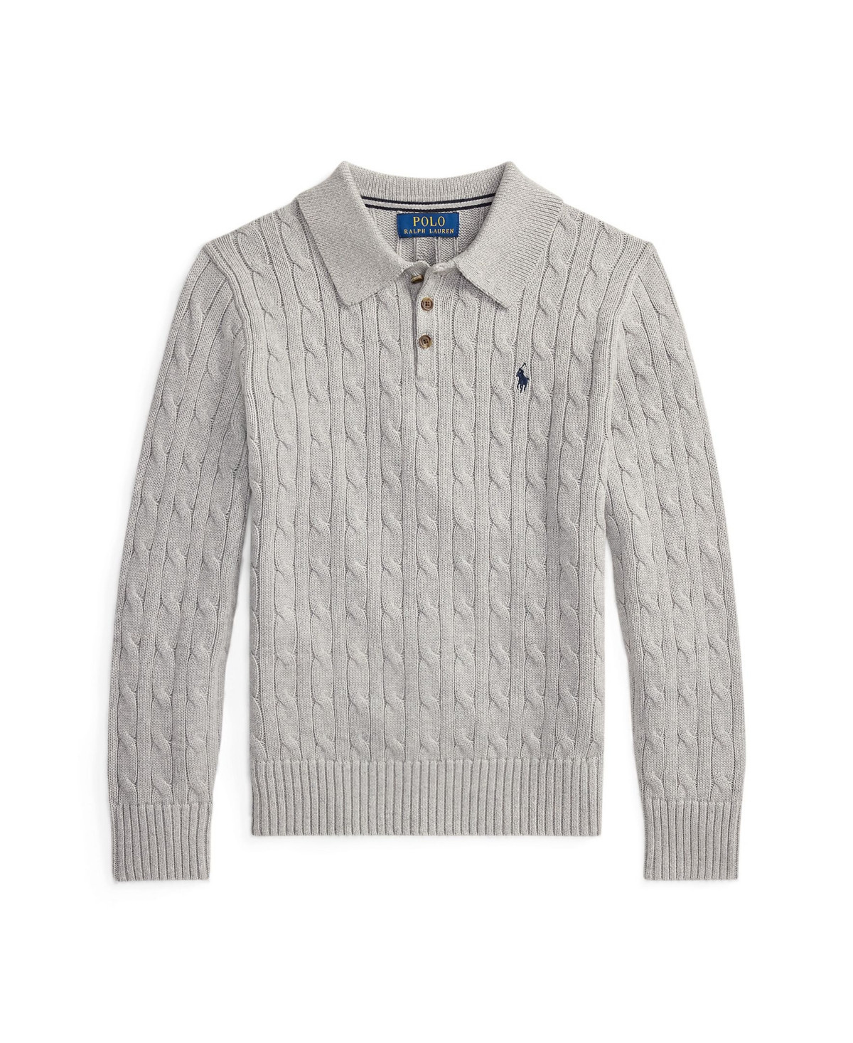 Polo Ralph Lauren Big Boys Cable-Knit Cotton Polo Sweater - Andover Heather | Macy's