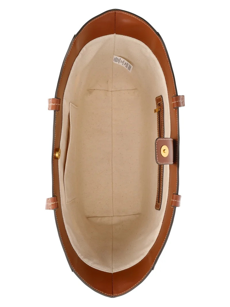Free Assembly Women's Allegra Faux Leather Cut Out Tote Handbag, Cognac/Cream | Walmart (US)