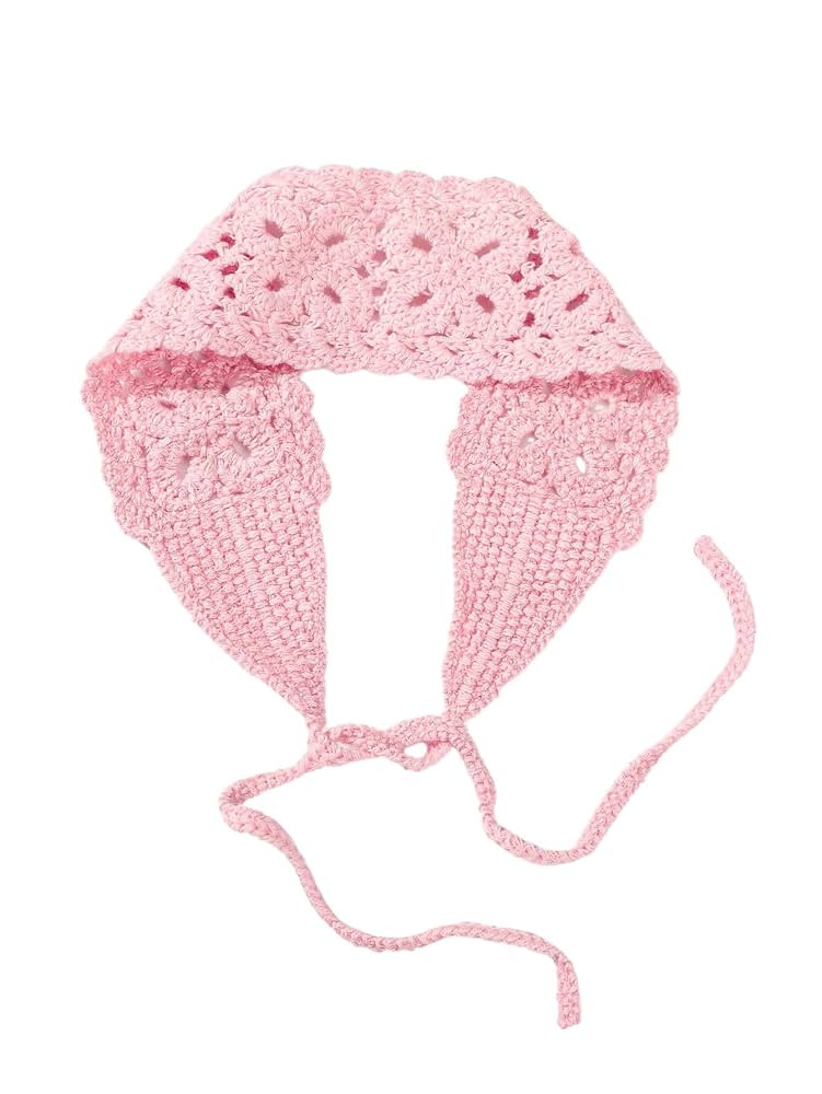 OYOANGLE Women's Boho Crochet Knit Hair Band Vintage Head Wrap Hair Bandanas Head Kerchief Pink O... | Amazon (US)