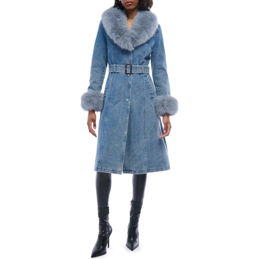 AZALEA WANG Kaya Denim Jacket with Faux Fur Trim in Blue at Nordstrom, Size Large | Nordstrom