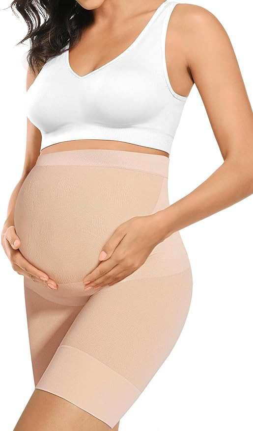 “Baby Bump” Premium Maternity Shapewear, High Waisted Mid-Thigh Pregnancy Underwear Prevent C... | Amazon (US)