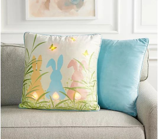 Home Reflections (2) 20x20" Novelty Easter Pillows w/ LED Lights - QVC.com | QVC