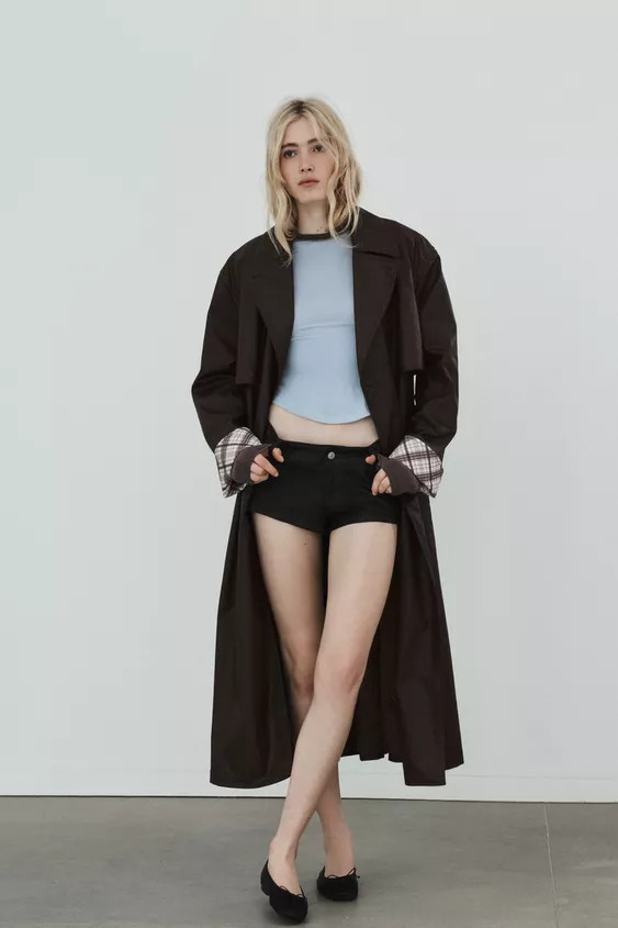 LONG WAXED CHECK TRENCH COAT | Zara UK