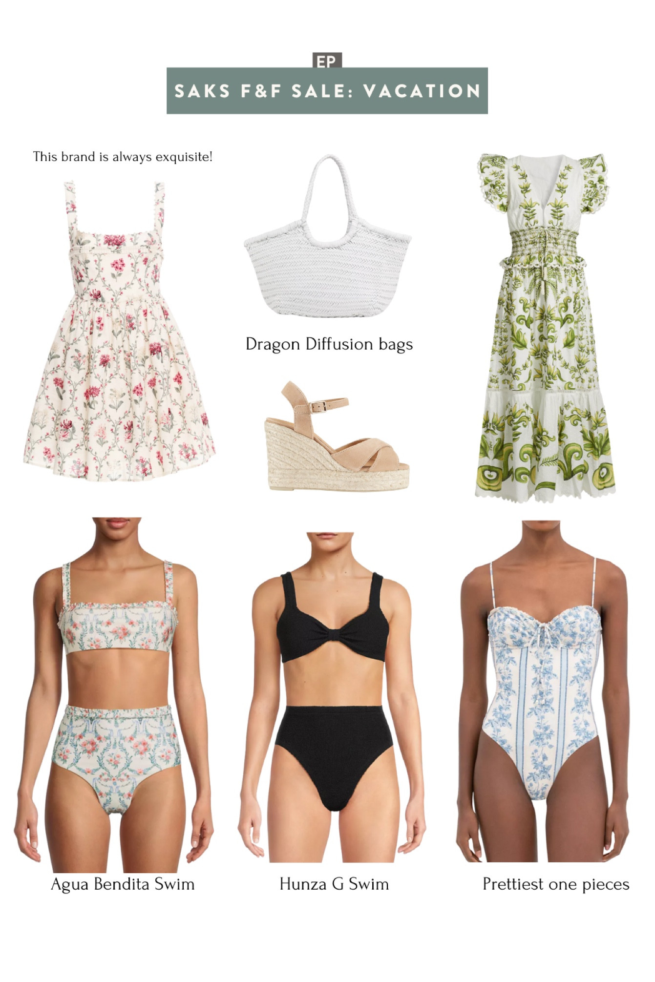 Vacation picks from Sak’s Friends and Family sale! 25% off new arrivals with lots of good brands and designer denim 

• obsessed with Agua Bendita swimsuits. XS is TTS and a tiny bit roomy on me but the prints are so pretty with matching Pareo skirts I find it worth the splurge for a special set 

• dragon diffusion woven totes on sale but going quickly

• all castaner espadrille wedges also on sale 

Other brands like farm Rio and hunza g on sale as well

#LTKSaleAlert #LTKTravel #LTKSwim