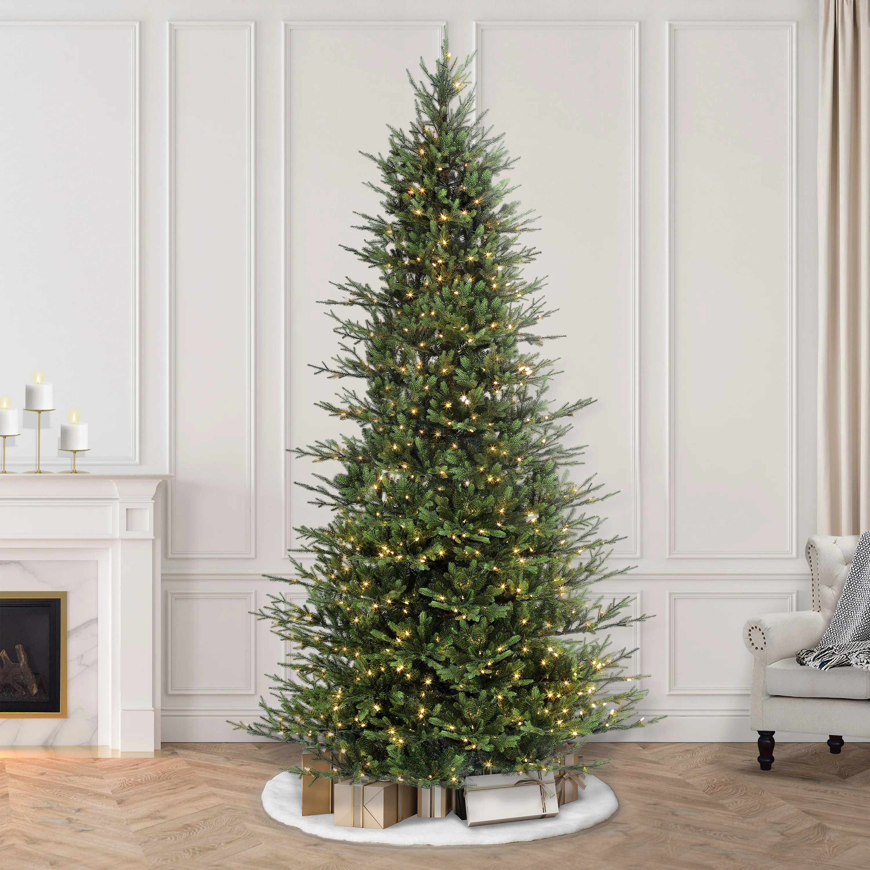 Hachmin Slender Green Realistic Artificial Fir Christmas Tree with Lights | Wayfair North America