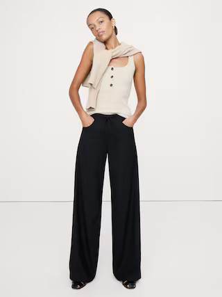 Mid-Rise Wide-Leg Wool-Blend Drawstring Pant | Banana Republic | Banana Republic (US)