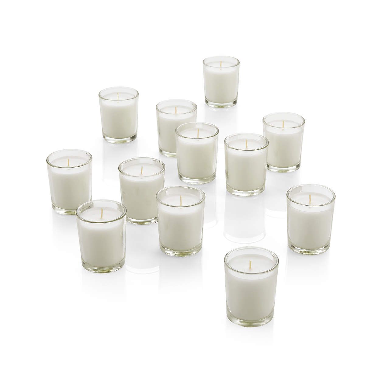 White Glass Votive Candles, Set of 12 + Reviews | Crate and Barrel | Crate & Barrel
