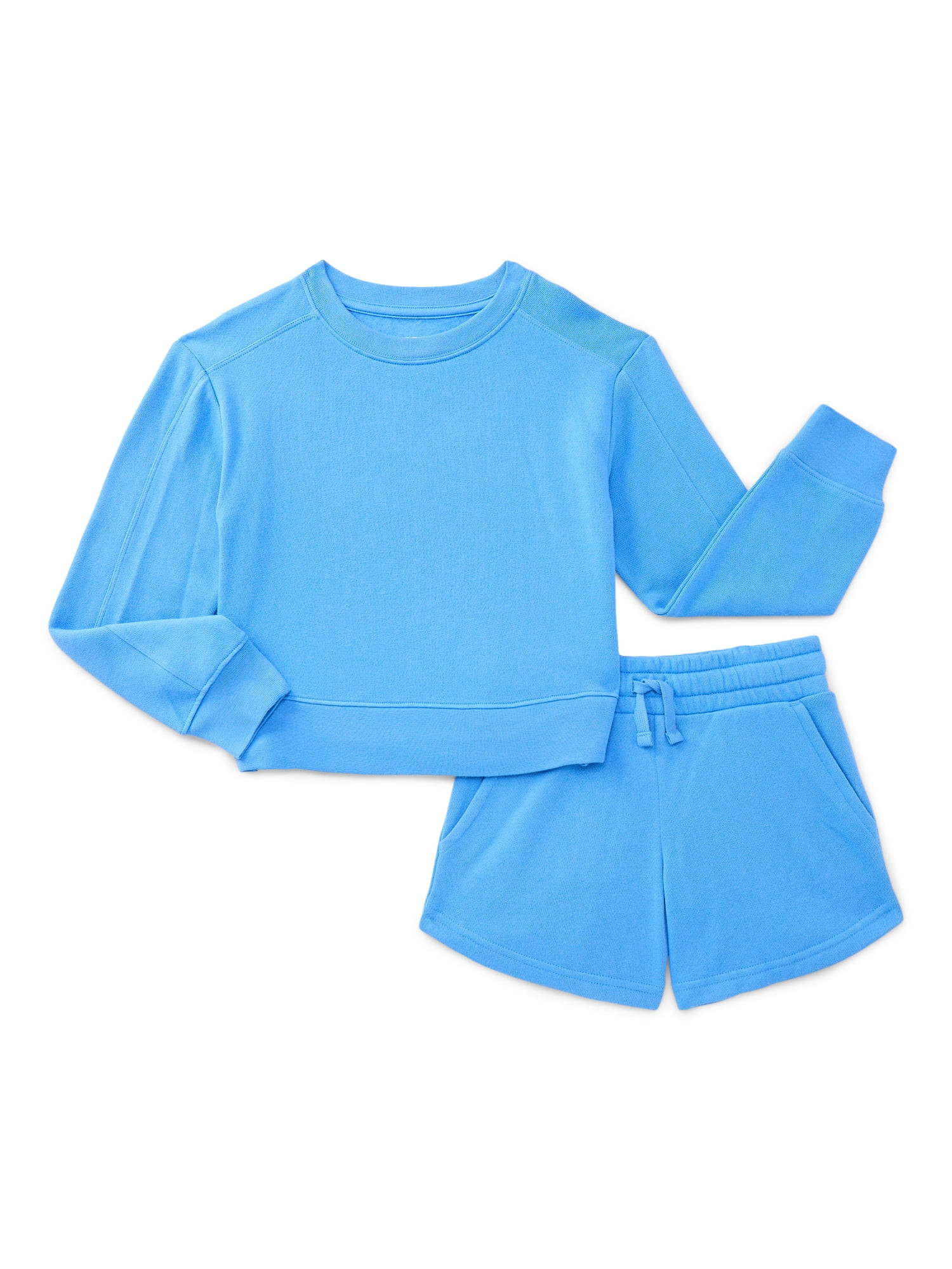 Athletic Works Girls Active Fleece Sweatshirt and Shorts Set, 2-Piece, Sizes 4-18 & Plus | Walmart (US)