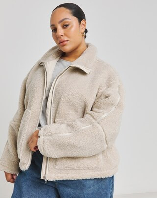 Stone Borg Teddy Mix Jacket | Simply Be | Simply Be (UK)