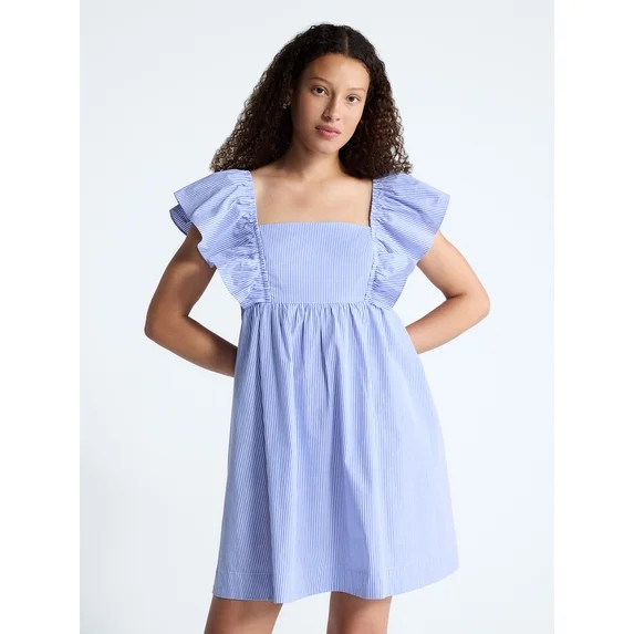 Free Assembly Women's and Women's Plus Square Neck Flutter Sleeve Mini Dress, XS-4X | Walmart (US)