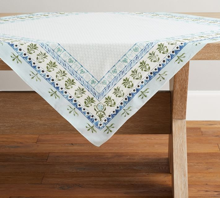 Chambray Tile Cotton Table Throw | Pottery Barn (US)