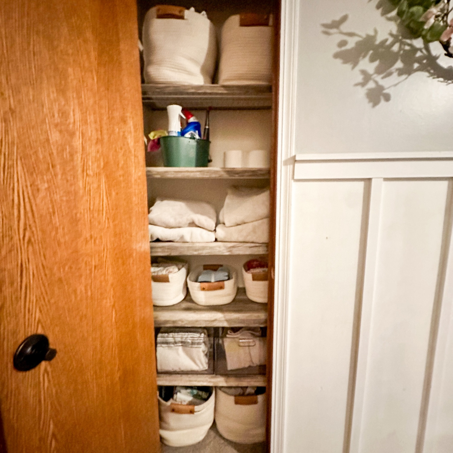 From overflowing and stuffed to the max to organized and decluttered in one day, plus had to make it a little prettier. I used all extra bins I had from the last time I decluttered another room. I purchased the two plastic bins from @target and some presentation boards to finish the shelves for a closet makeover totaling about $33. I used leftover contact paper I had from a previous project. I love the change, and got rid of a lot of old linens to donate in the process!

#LTKhome