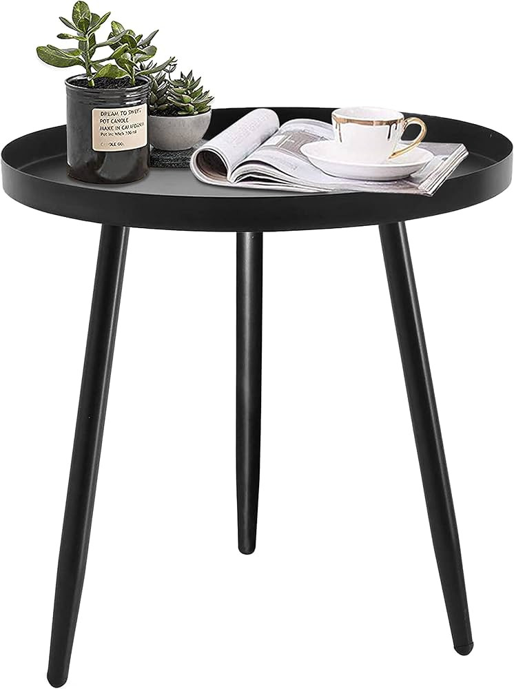 CADANI Round Side Table, Black Modern End Table, Metal Accent Table for Small Spaces, Living Room, B | Amazon (US)