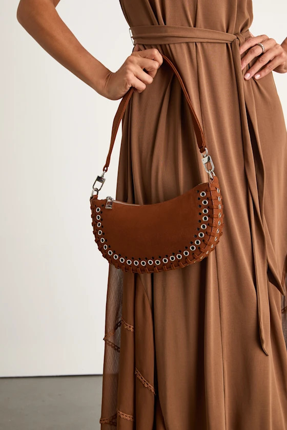 Rachelle Brown Suede Studded Shoulder Bag | Lulus