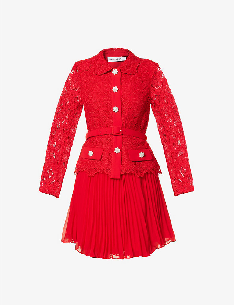 Lace-embroidered pleated mini dress | Selfridges