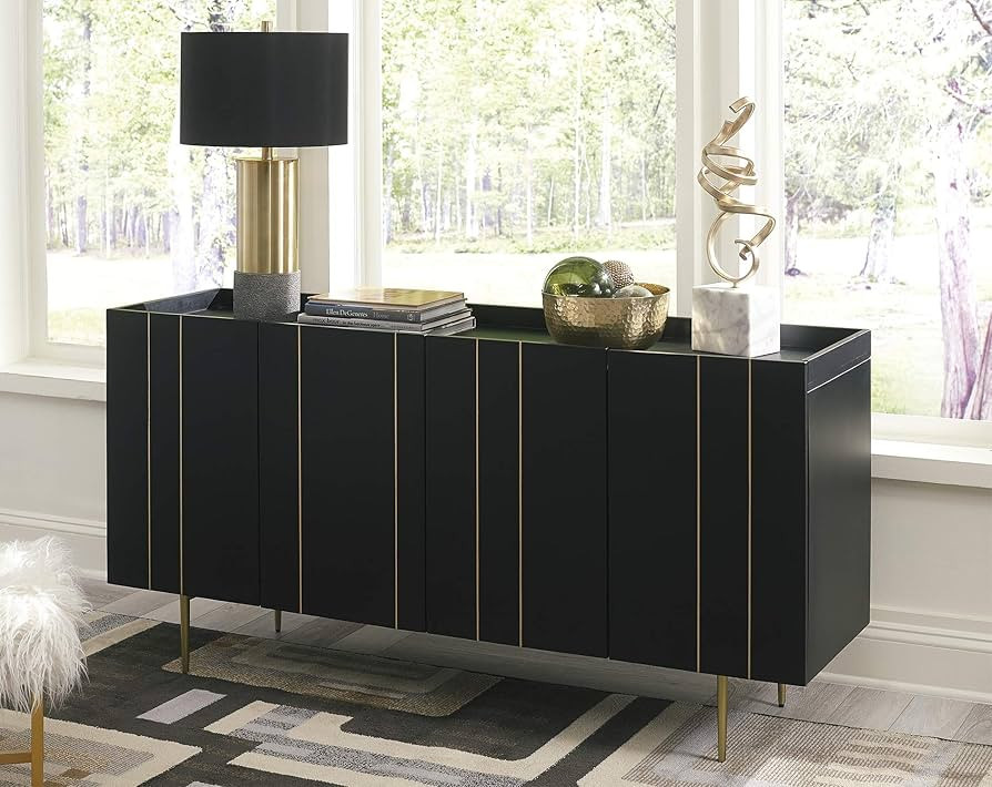 Signature Design by Ashley Brentburn Contemporary Accent Cabinet or TV Stand, Black | Amazon (US)