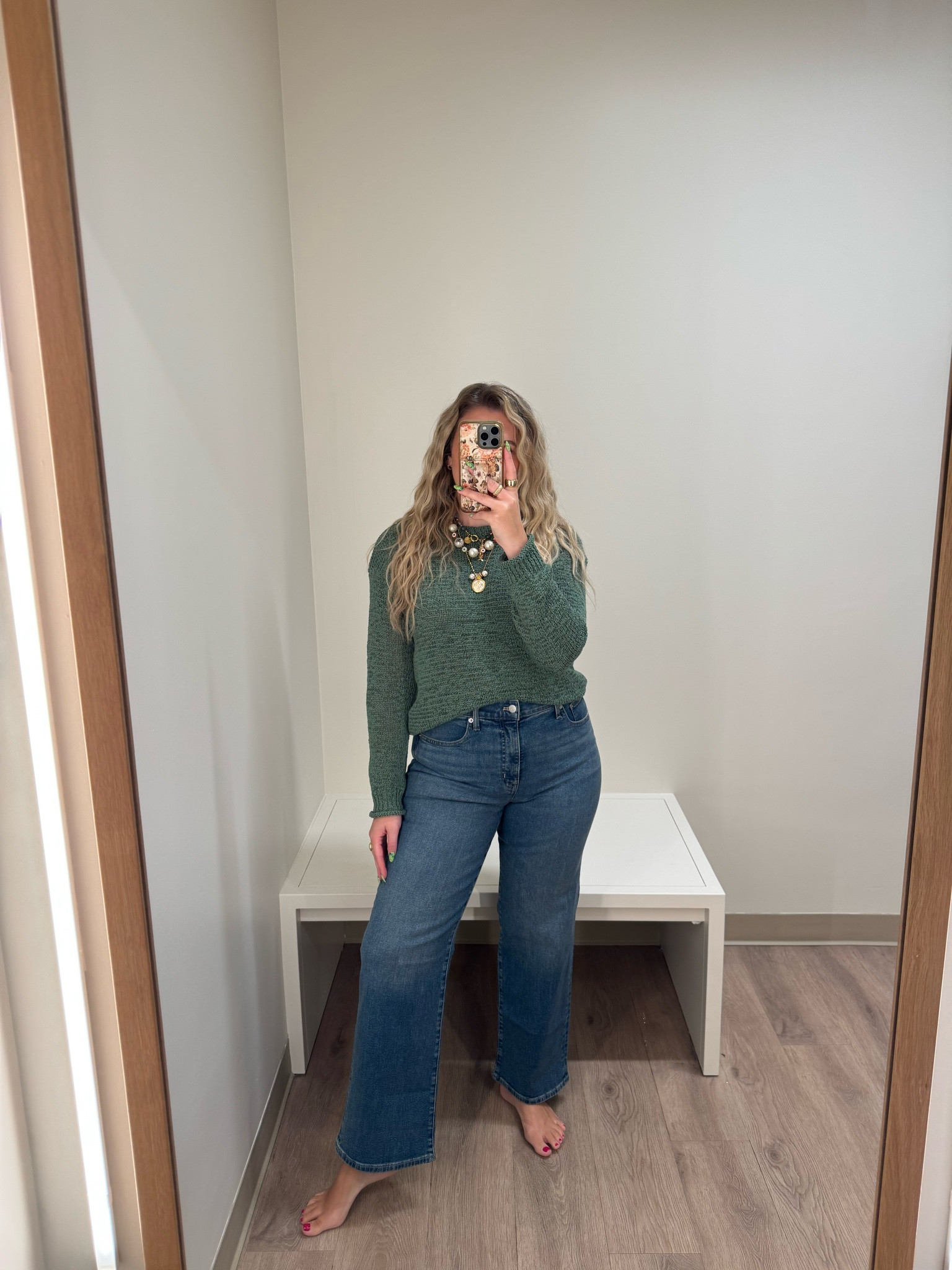 you need these jeans for fall.  full length slim wide leg, wearing a medium in the sweater. fall outfits women 

 #LTKootd #LTKOver40 #LTKMidsize