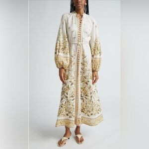NWT Zimmermann Golden Floral Long Sleeve Buttons Linen Dress 2 US8 | Poshmark