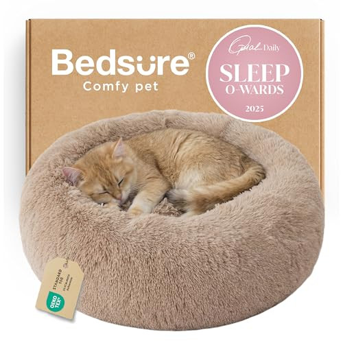 Bedsure Calming Cat Beds for Indoor Cats - Small Cat Bed Washable 20 inches, Anti-Slip Round Fluffy Plush Faux Fur Pet Bed, Fits up to 15 lbs Pets, Camel | Amazon (US)