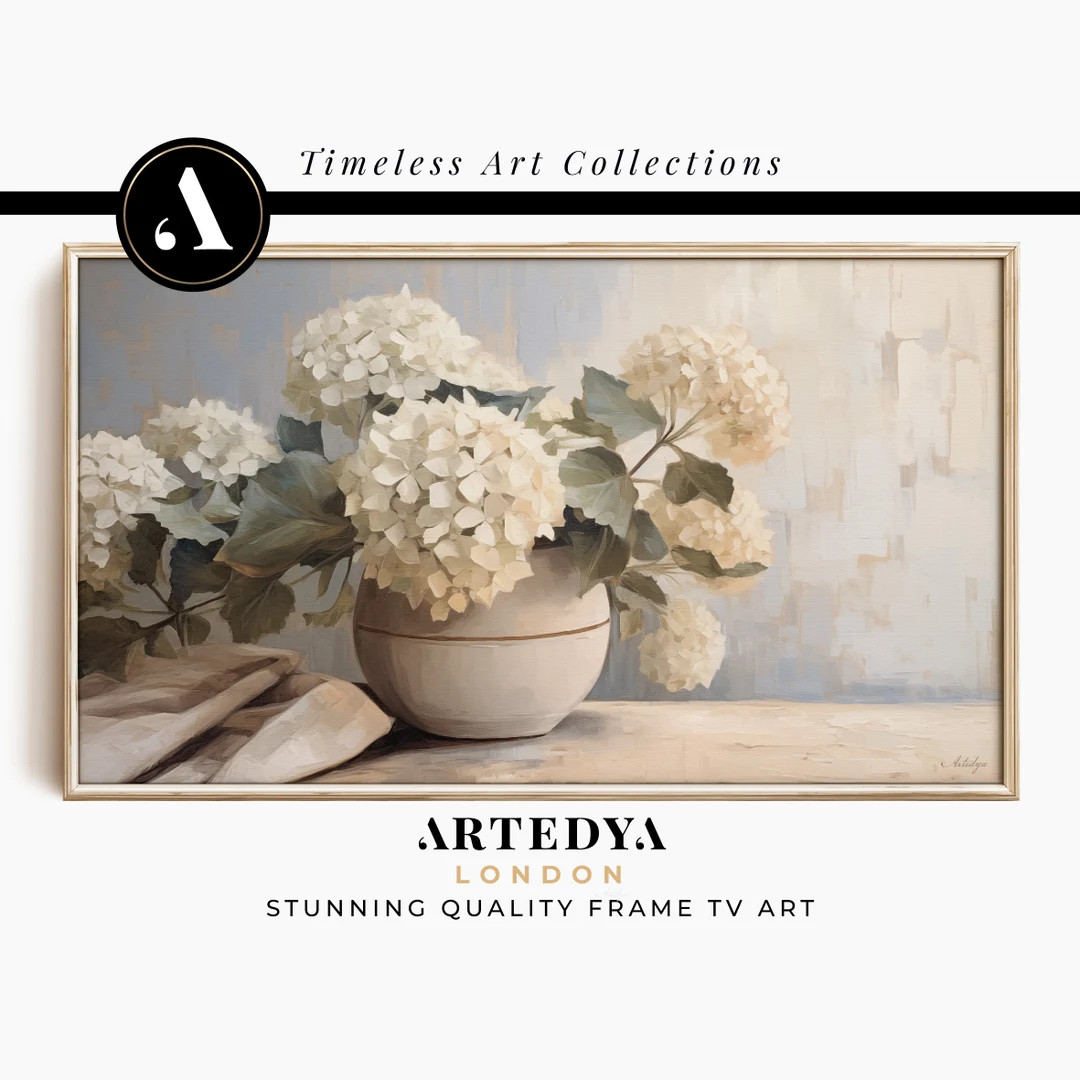 Vintage Still Life Hydrangea Neutral Tones Digital Download Samsung Frame TV Art Collection 'tran... | Etsy (US)