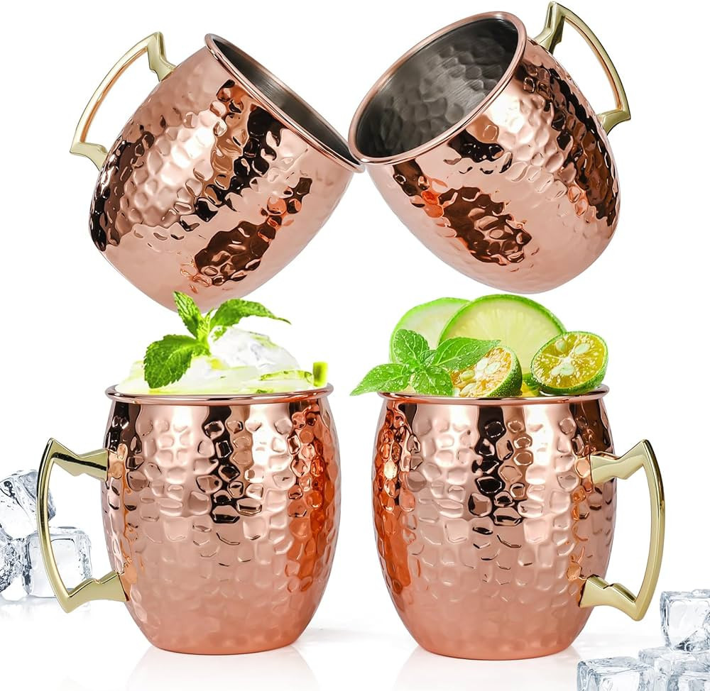 Amrules Moscow Mule Mugs Set of 4, 16 oz Hammered Copper Cups with 304 Stainless Steel Lining and... | Amazon (US)