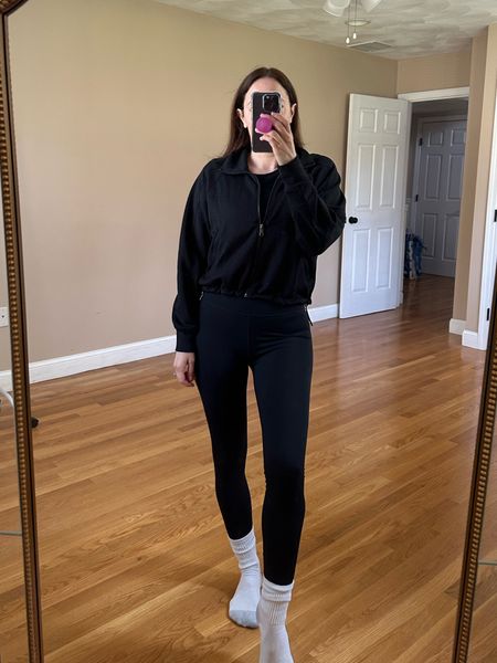 Go to weekend casual outfit! 

Socks - Amazon 
Leggings - the best! I like them better than Lulu lemon and they are cheaper! 
Sweatshirt is so soft!

True to size in everything 