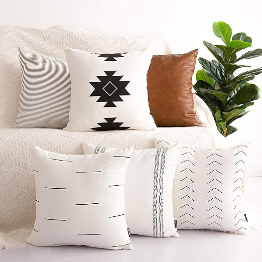 HOMFINER Decorative Throw Pillow Covers for Couch, Set of 6, 100% Cotton Modern Design Stripes Ge... | Amazon (US)