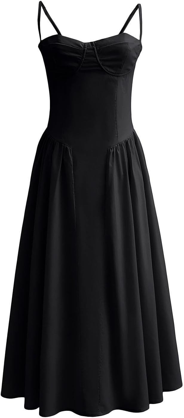 Womens Summer Dresses for Vacation Solid Color Vintage Maxi Dress Spaghetti Strap Low Waist Party... | Amazon (US)