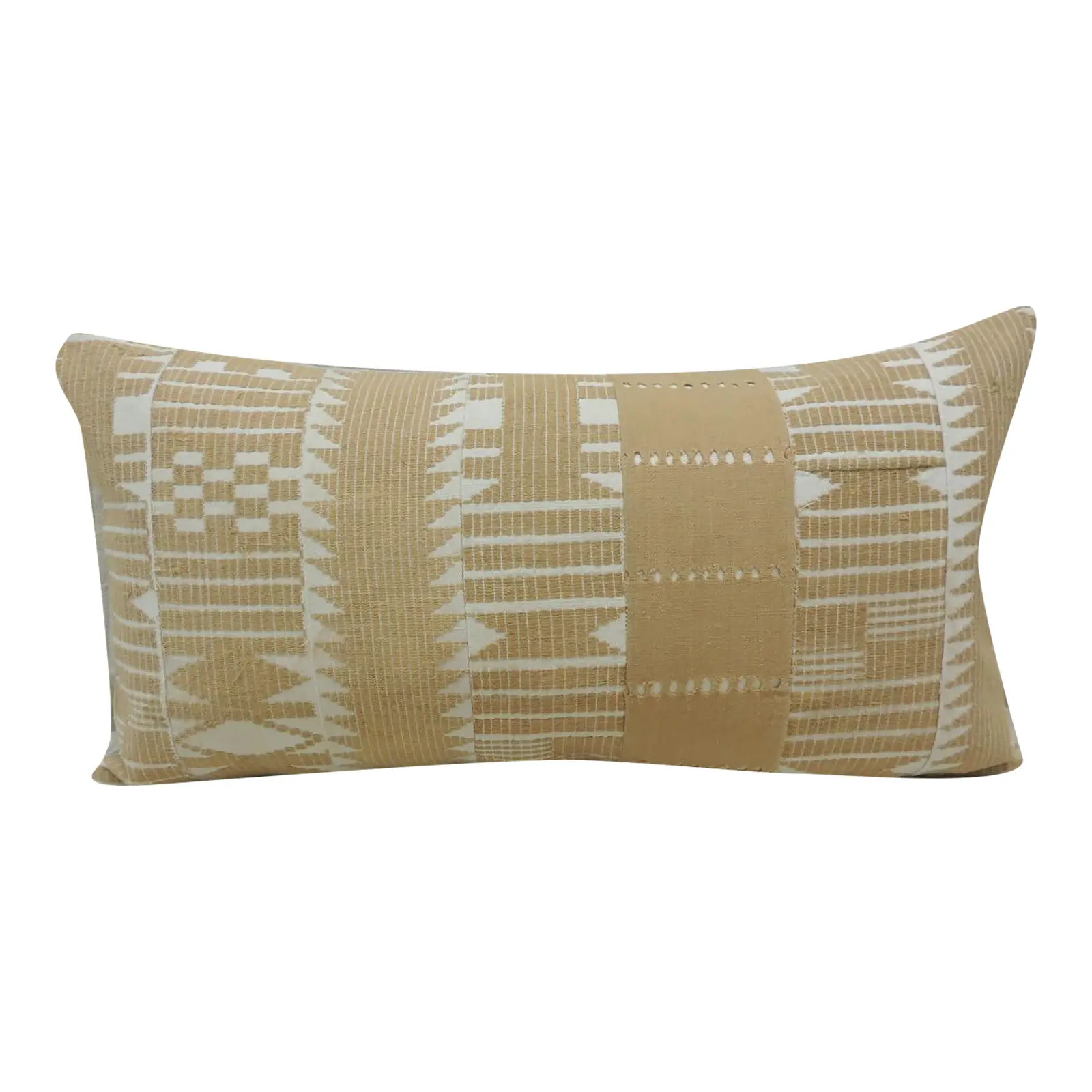 Vintage Tan and White Woven Ewe African Bolster Decorative Pillow | Chairish