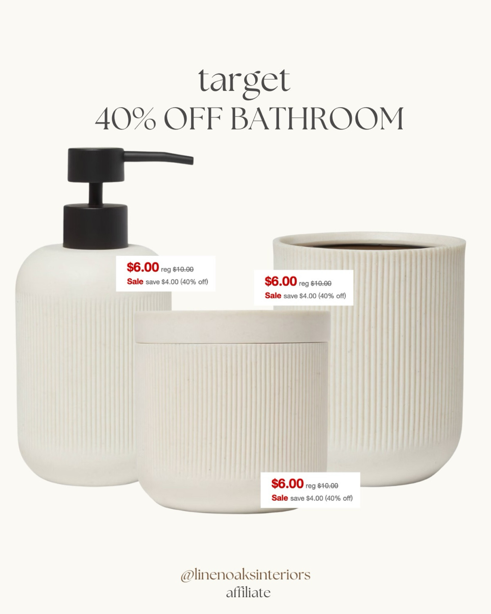 These are SO classic and beautiful with the matte black accent and the ribbed muted texture!! All for $6!!

Target bathroom decor sale resin 