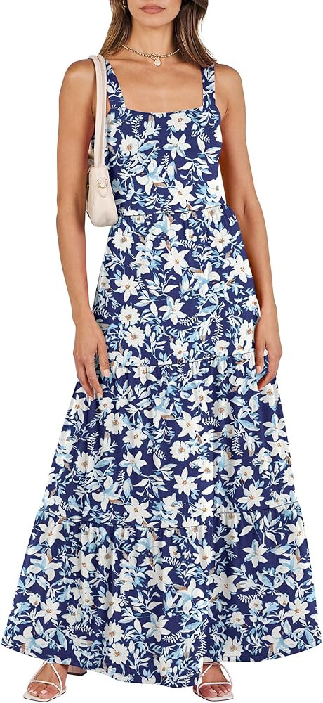 ANRABESS Women's Summer Casual Long Maxi Beach Vacation Dresses Sleeveless Square Neck Flowy Tier... | Amazon (US)