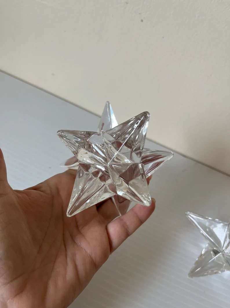 Vintage Glass Star Candlestick Holder Pair, 9 Point Candle Holder, Retro Look, Holiday Gift, Chri... | Etsy (US)