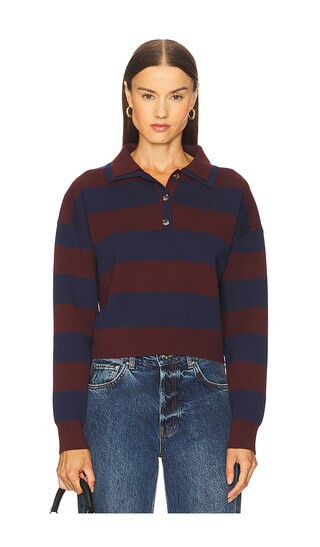 525 America Lennon Double Collar Rugby Stripe Pullover in Burgundy. - size M | Revolve Clothing (Global)