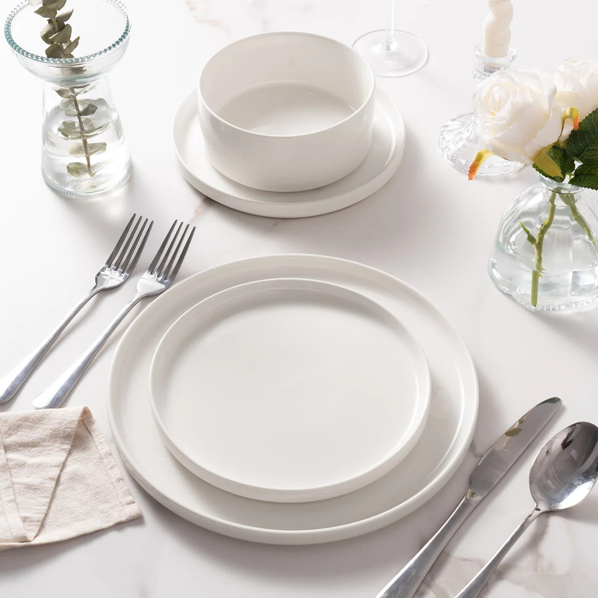 Jade Plates And Bowls Sets, 24 Piece Dinnerware Sets,Set For 8, White | Wayfair North America