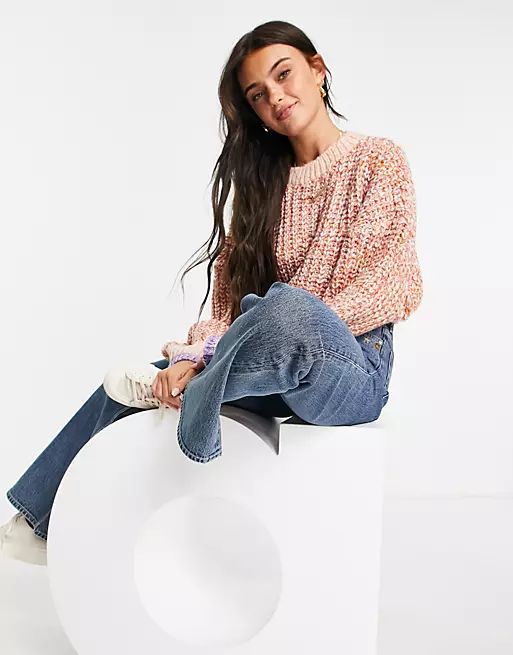 ASOS Design Chunky sweater in multi color pink stitch | ASOS (Global)