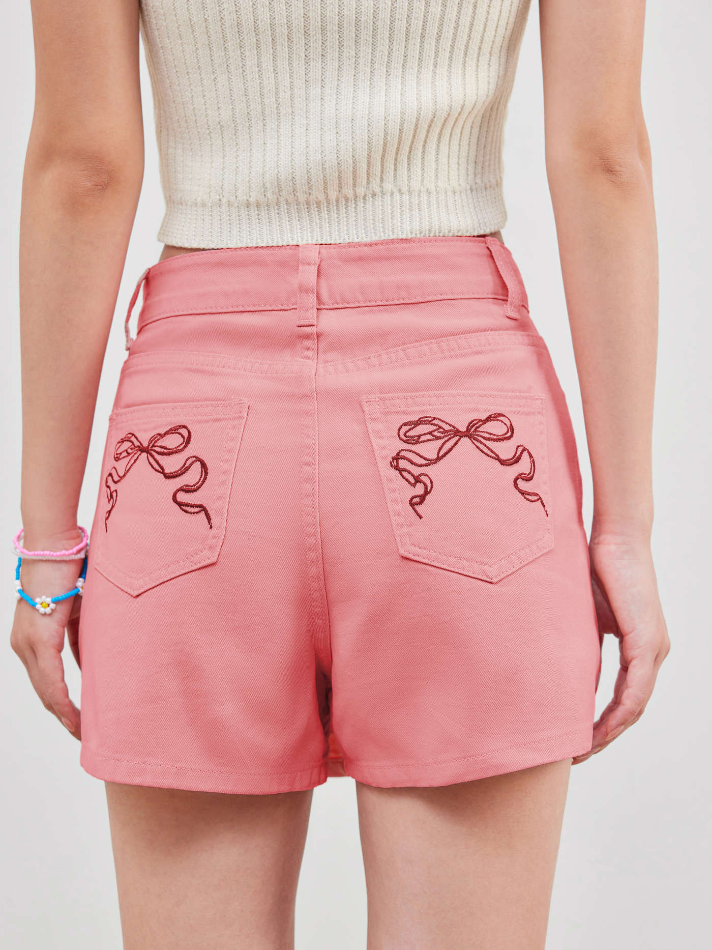 Denim Mid Rise Bowknot Embroidery Pocket Mini Skort | Cider