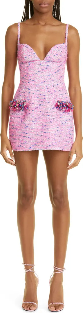 Grape Crystal Embellished Wool Blend Bouclé Tweed Dress | Nordstrom