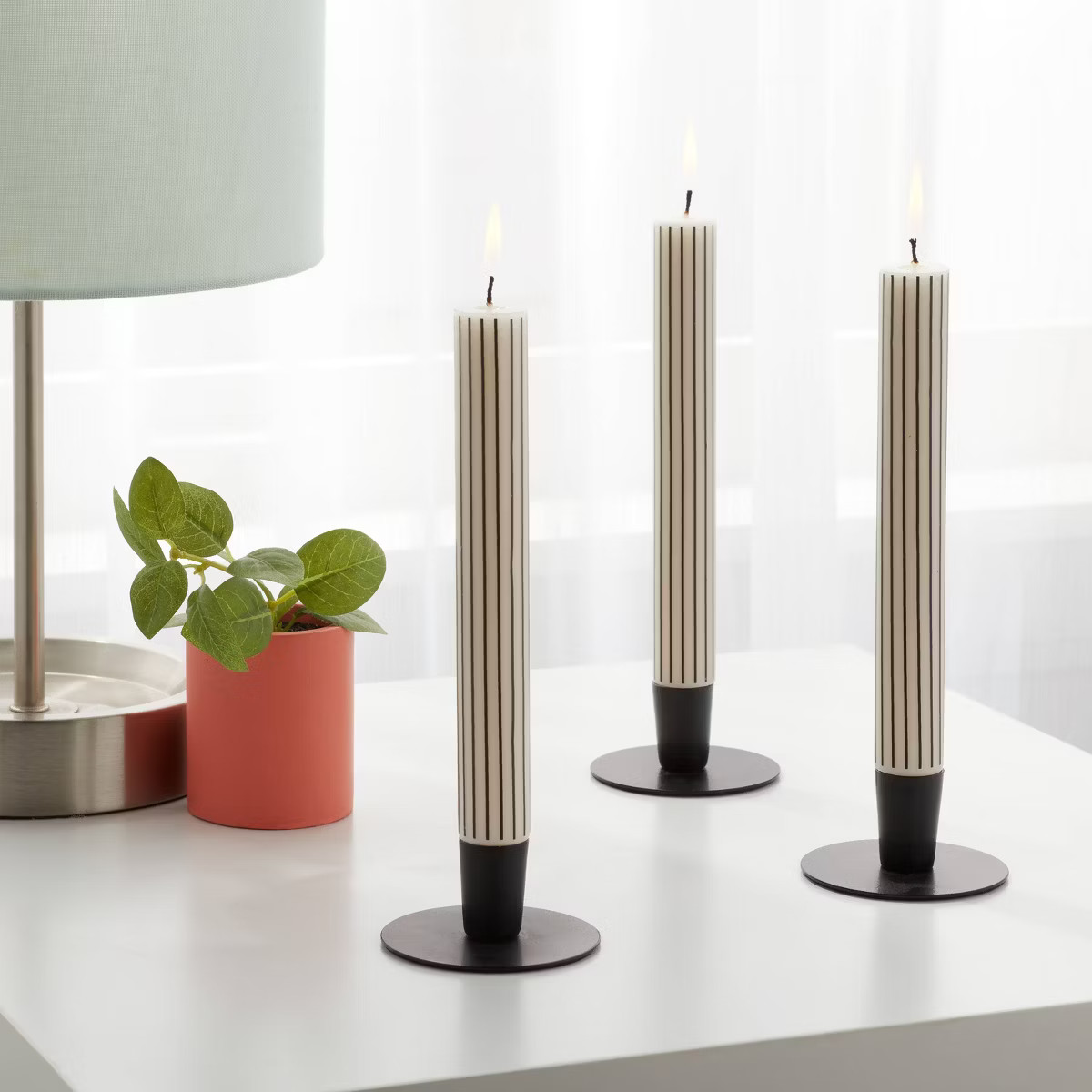 6pk Taper Candle Set Black and White Stripe - Room Essentials™ | Target
