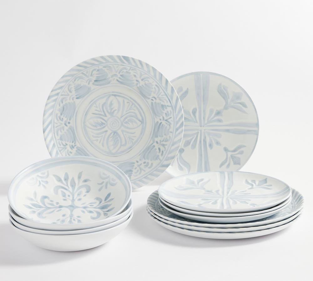 Chambray Tile Melamine 12-Piece Dinnerware Set | Pottery Barn (US)