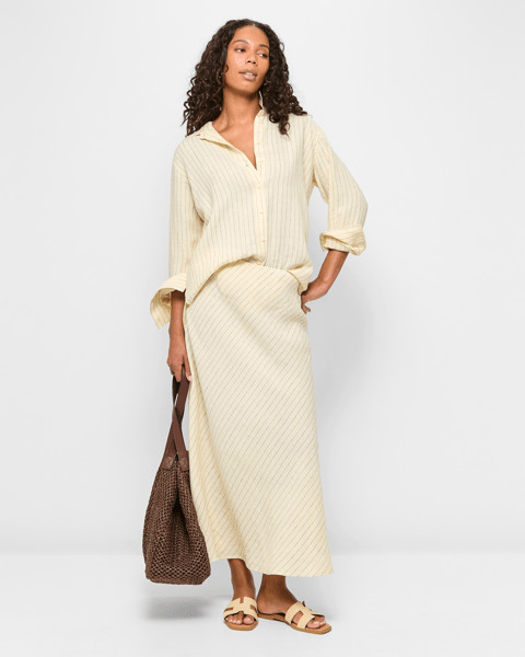European Linen Bias Cut Midi Skirt - Soft Butter Stripe | Target AU