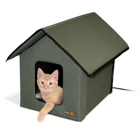 K&H Outdoor Heated Cat House, Olive | Walmart (US)