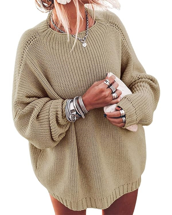 Ugerlov Women's Oversized Sweaters Batwing Sleeve Mock Neck Jumper Tops Chunky Knit Pullover Swea... | Amazon (US)