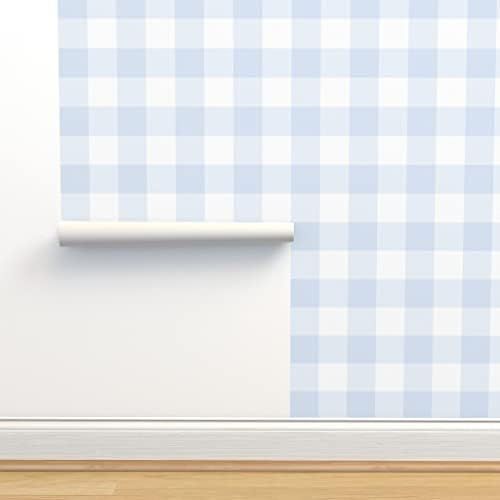 Peel & Stick Wallpaper 6ft x 2ft - Blue Gingham Large Check Inch Kids Home Decor White Custom Rem... | Amazon (US)