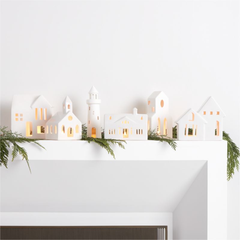 White Ceramic Holiday Houses | Crate & Barrel | Crate & Barrel
