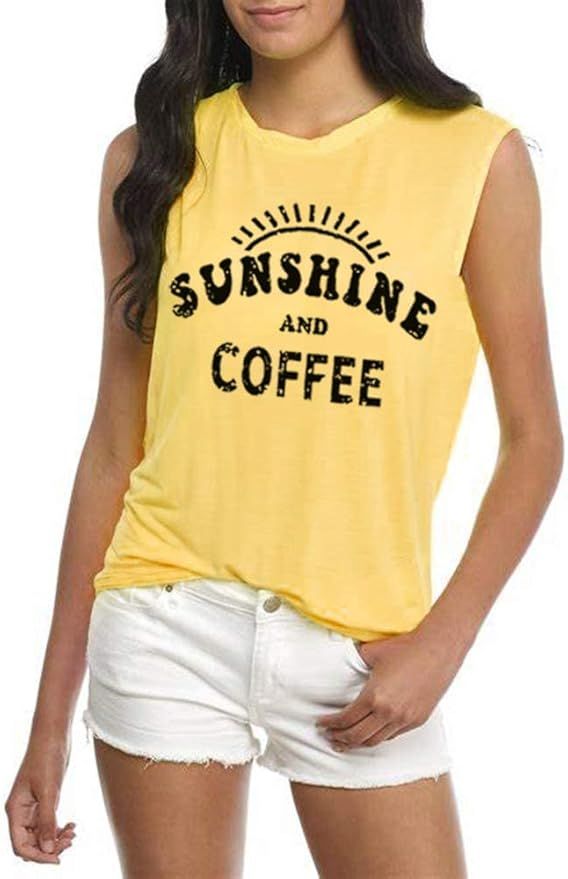 Umsuhu Sunshine and Coffee Tank Casual Summer Graphic Tank Tops for Women Sleeveless Graphic Tank... | Amazon (US)