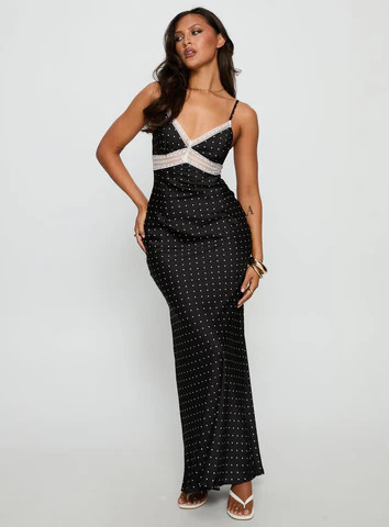 Inki Lace Maxi Dress Black Polka Dot | Princess Polly US