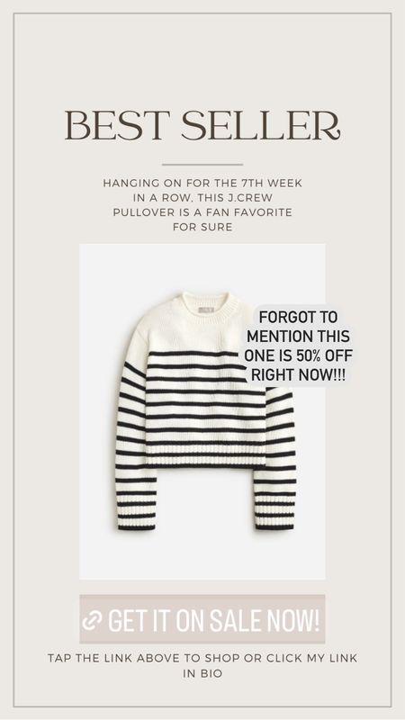 JCrew striped pullover on sale now 50% off

#LTKsalealert #LTKstyletip #LTKfindsunder50